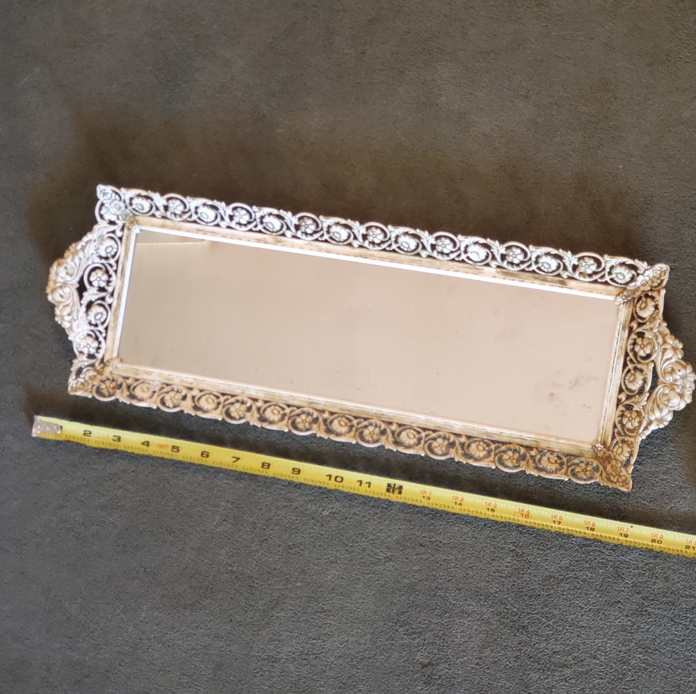 Antique Ornate Floral Mirrored Vanity Tray - Picture 5 of 6